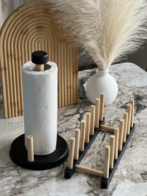 IMG_6086 Modern Wood & Matte Black Kitchen Set – Paper Towel Holder + Dish Rack