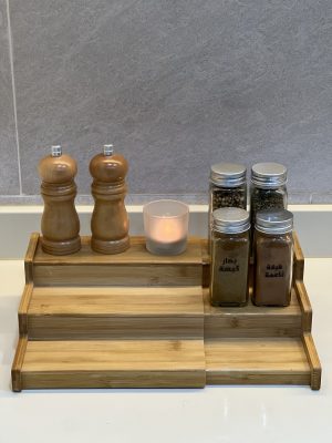 IMG_6458 Expandable Bamboo Spice Rack – 3-Tier Organizer (22–39 cm, Fits 24 Jars)